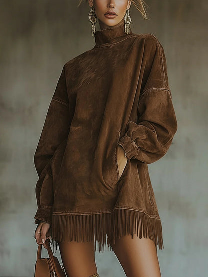 Susanna | Vestido de otoño con flecos y cuello alto