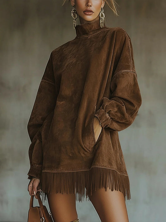 Susanna | Vestido de otoño con flecos y cuello alto