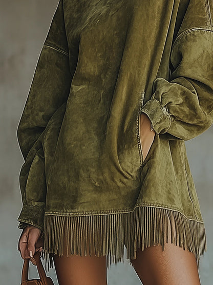 Susanna | Vestido de otoño con flecos y cuello alto