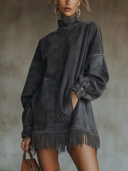 Susanna | Vestido de otoño con flecos y cuello alto