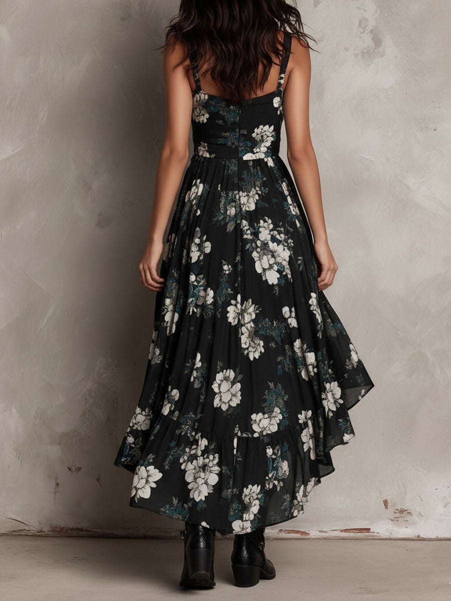 Rosine · Vestido Largo Floral Bohemio Negro