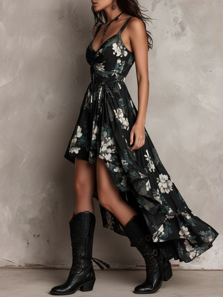 Rosine · Vestido Largo Floral Bohemio Negro
