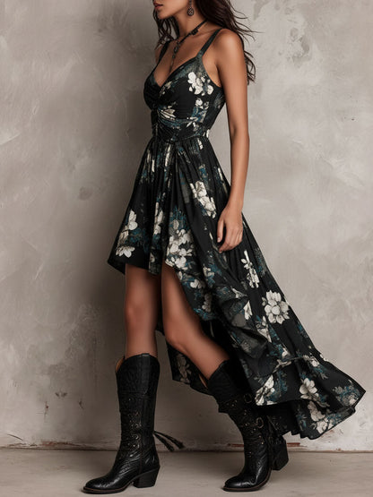 Rosine · Vestido Largo Floral Bohemio Negro