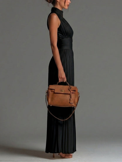 Mélaine · Mono Negro de Gasa con Cremallera y Pantalón Palazzo Plisado