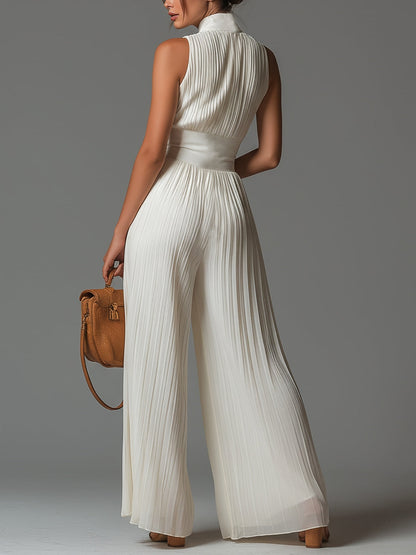 Solange · Mono Blanco de Gasa con Escote en V y Pantalón Palazzo