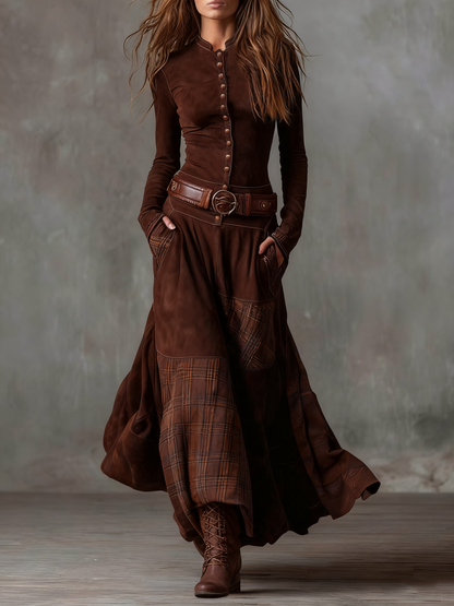 Livia | Vestido maxi efecto ante con cinturón
