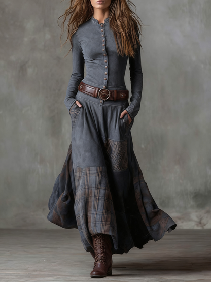 Livia | Vestido maxi efecto ante con cinturón