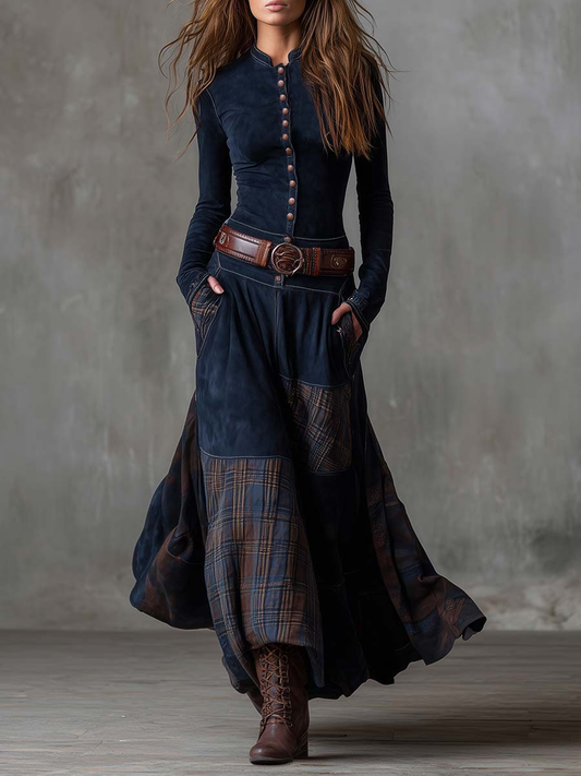 Livia | Vestido maxi efecto ante con cinturón