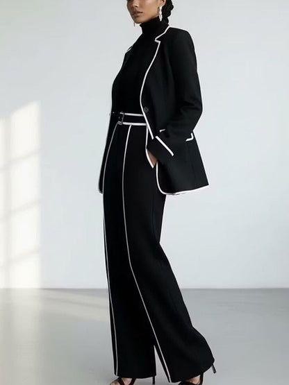 Clementina | Conjunto Blazer y Pantalón con Ribetes en Contraste, Negro