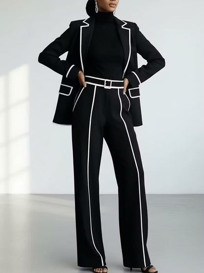 Clementina | Conjunto Blazer y Pantalón con Ribetes en Contraste, Negro